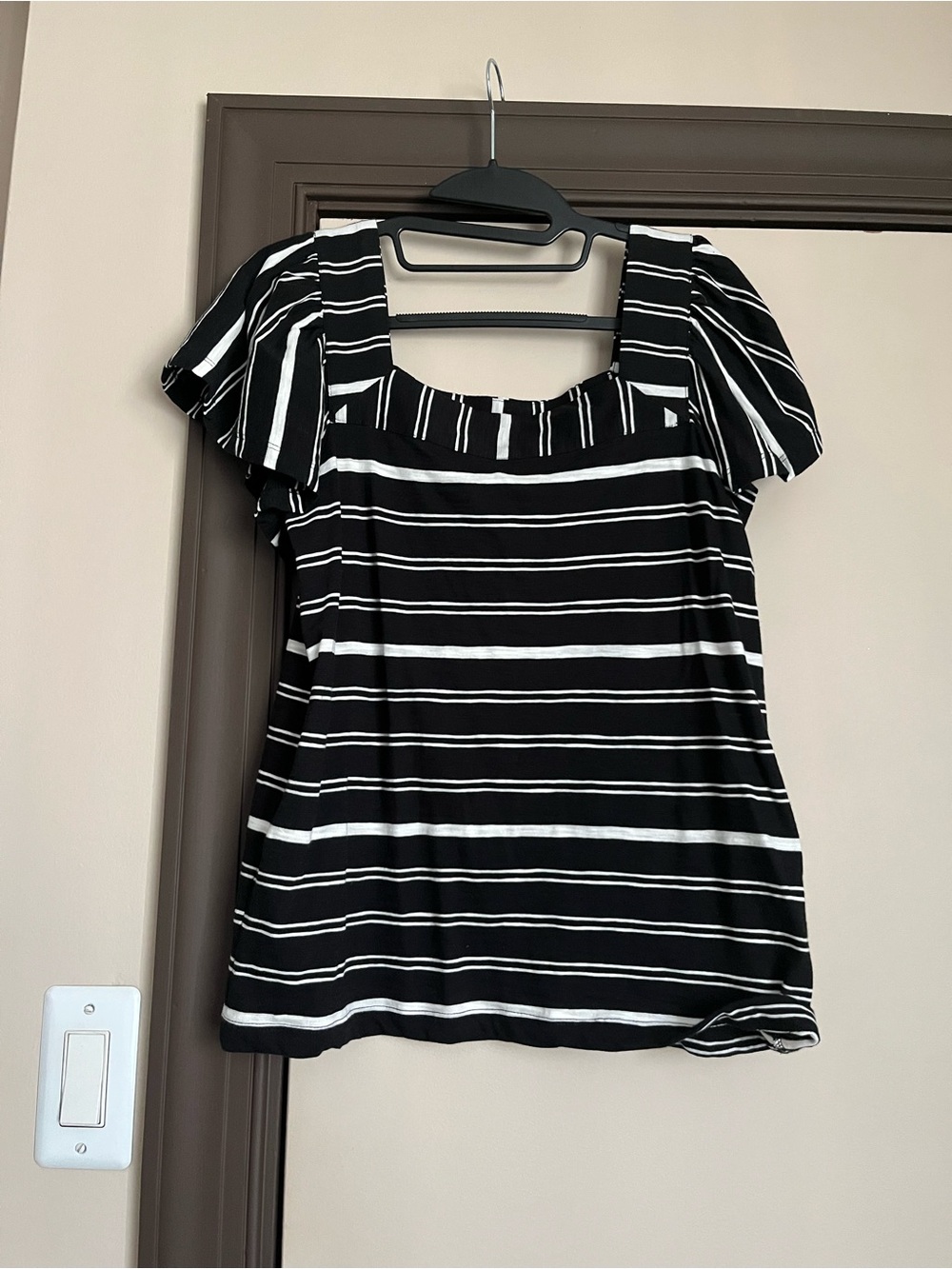 Vince Camuto Black and White Striped Square Neck Top